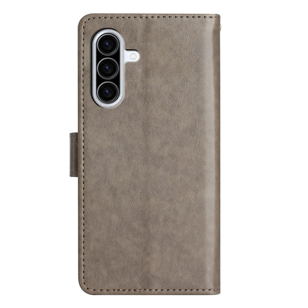 For Samsung Galaxy A57 5G Leather Wallet Case Butterfly Flower Imprinted Phone Cover with Strap - Grey