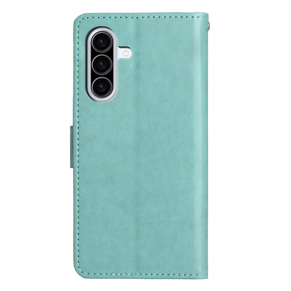 For Samsung Galaxy A57 5G Leather Wallet Case Butterfly Flower Imprinted Phone Cover with Strap - Baby Blue
