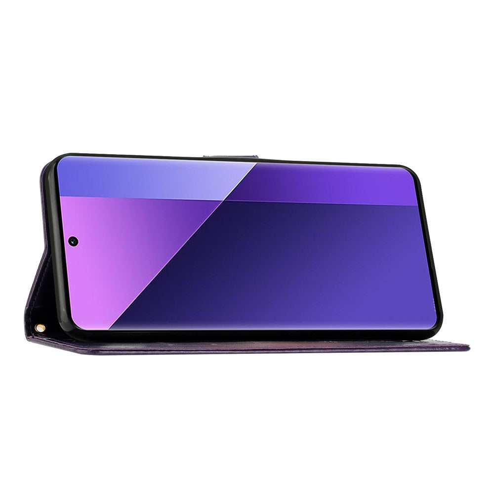 For Samsung Galaxy A57 5G Leather Wallet Case Butterfly Flower Imprinted Phone Cover with Strap - Dark Purple