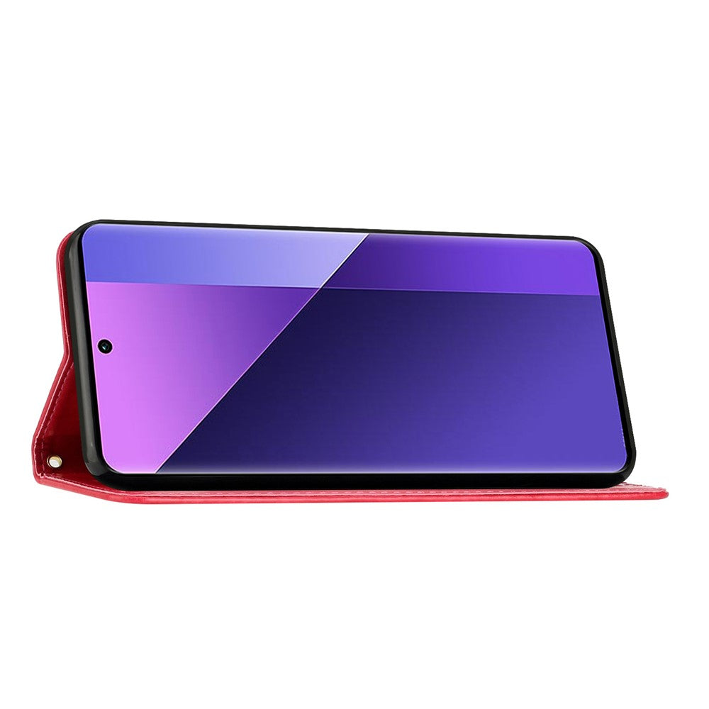 For Samsung Galaxy A57 5G Leather Wallet Case Butterfly Flower Imprinted Phone Cover with Strap - Red
