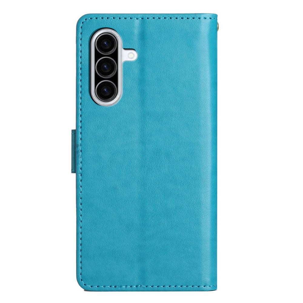 For Samsung Galaxy A57 5G Leather Wallet Case Butterfly Flower Imprinted Phone Cover with Strap - Blue