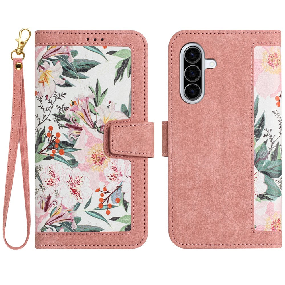 For Samsung Galaxy A57 5G Case PU Leather Floral Phone Cover with Card Slots - Pink