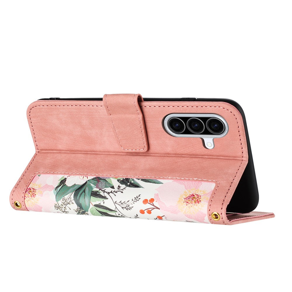 For Samsung Galaxy A57 5G Case PU Leather Floral Phone Cover with Card Slots - Pink