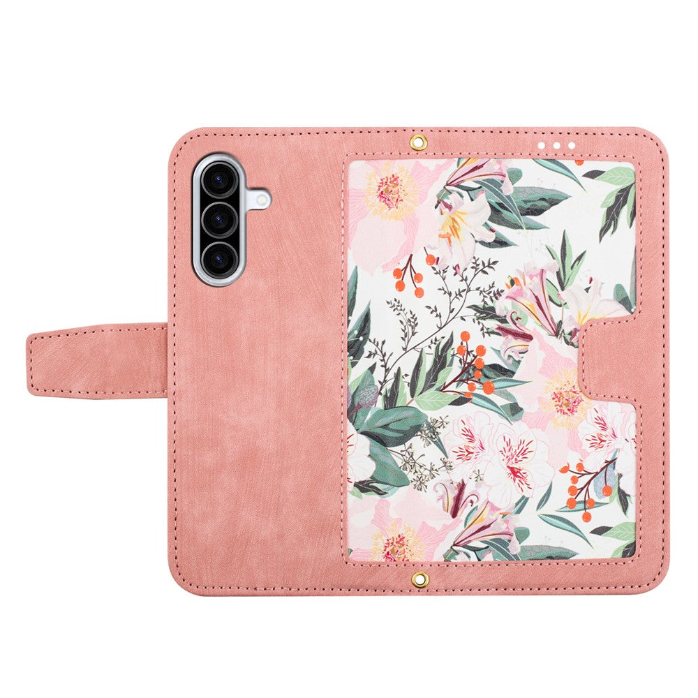 For Samsung Galaxy A57 5G Case PU Leather Floral Phone Cover with Card Slots - Pink