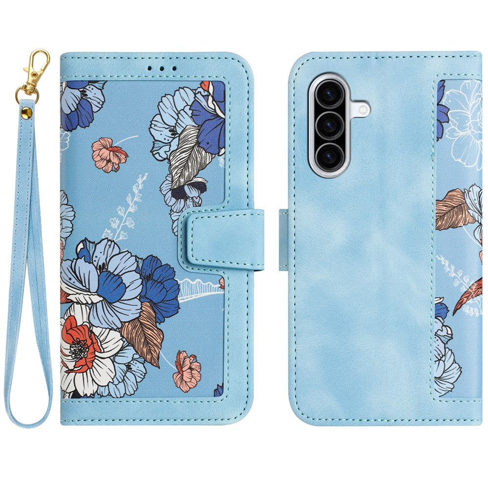 For Samsung Galaxy A57 5G Case PU Leather Floral Phone Cover with Card Slots - Baby Blue