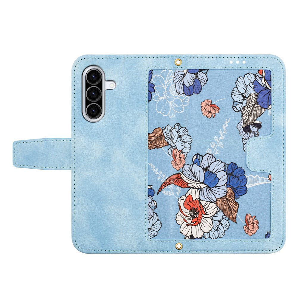 For Samsung Galaxy A57 5G Case PU Leather Floral Phone Cover with Card Slots - Baby Blue