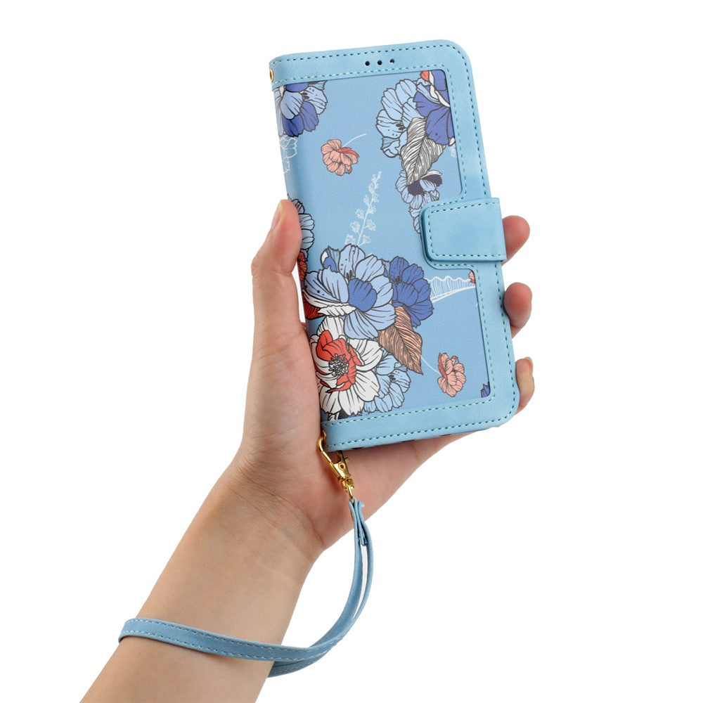For Samsung Galaxy A57 5G Case PU Leather Floral Phone Cover with Card Slots - Baby Blue