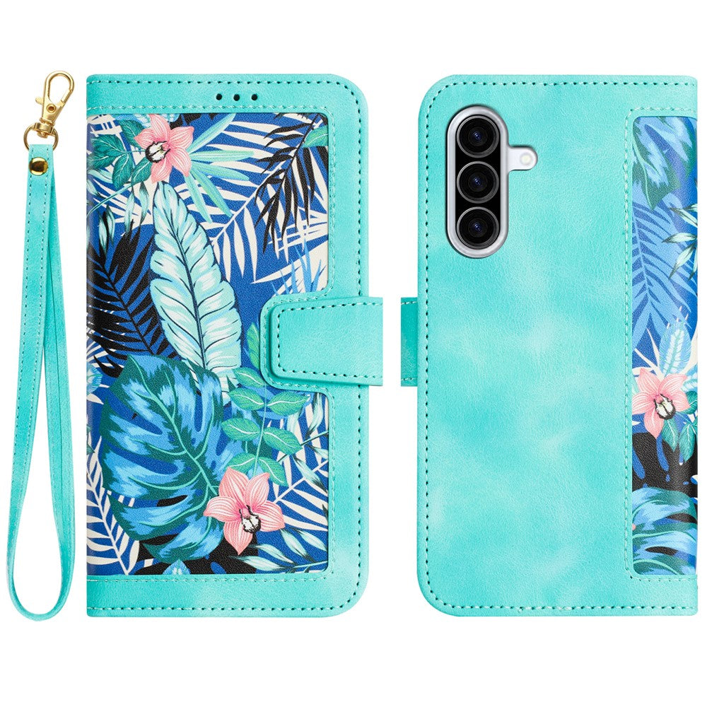 For Samsung Galaxy A57 5G Case PU Leather Floral Phone Cover with Card Slots - Green