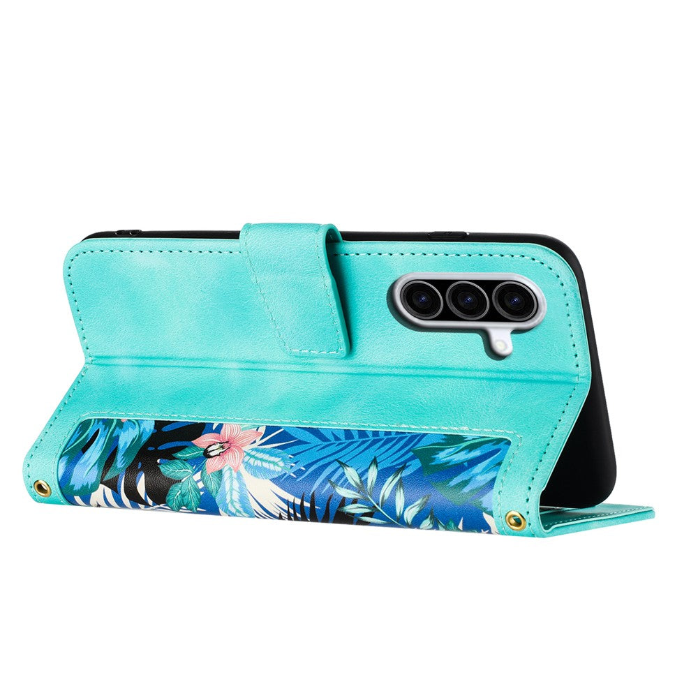 For Samsung Galaxy A57 5G Case PU Leather Floral Phone Cover with Card Slots - Green