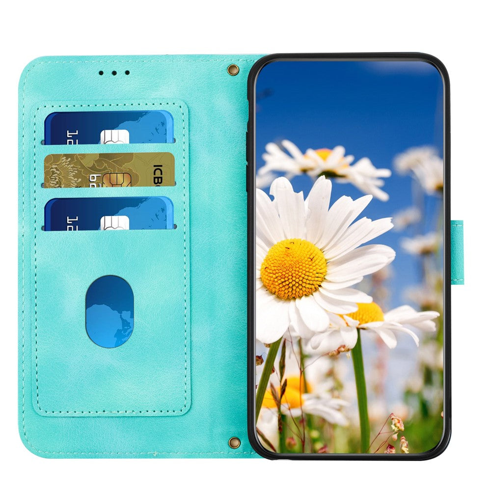 For Samsung Galaxy A57 5G Case PU Leather Floral Phone Cover with Card Slots - Green