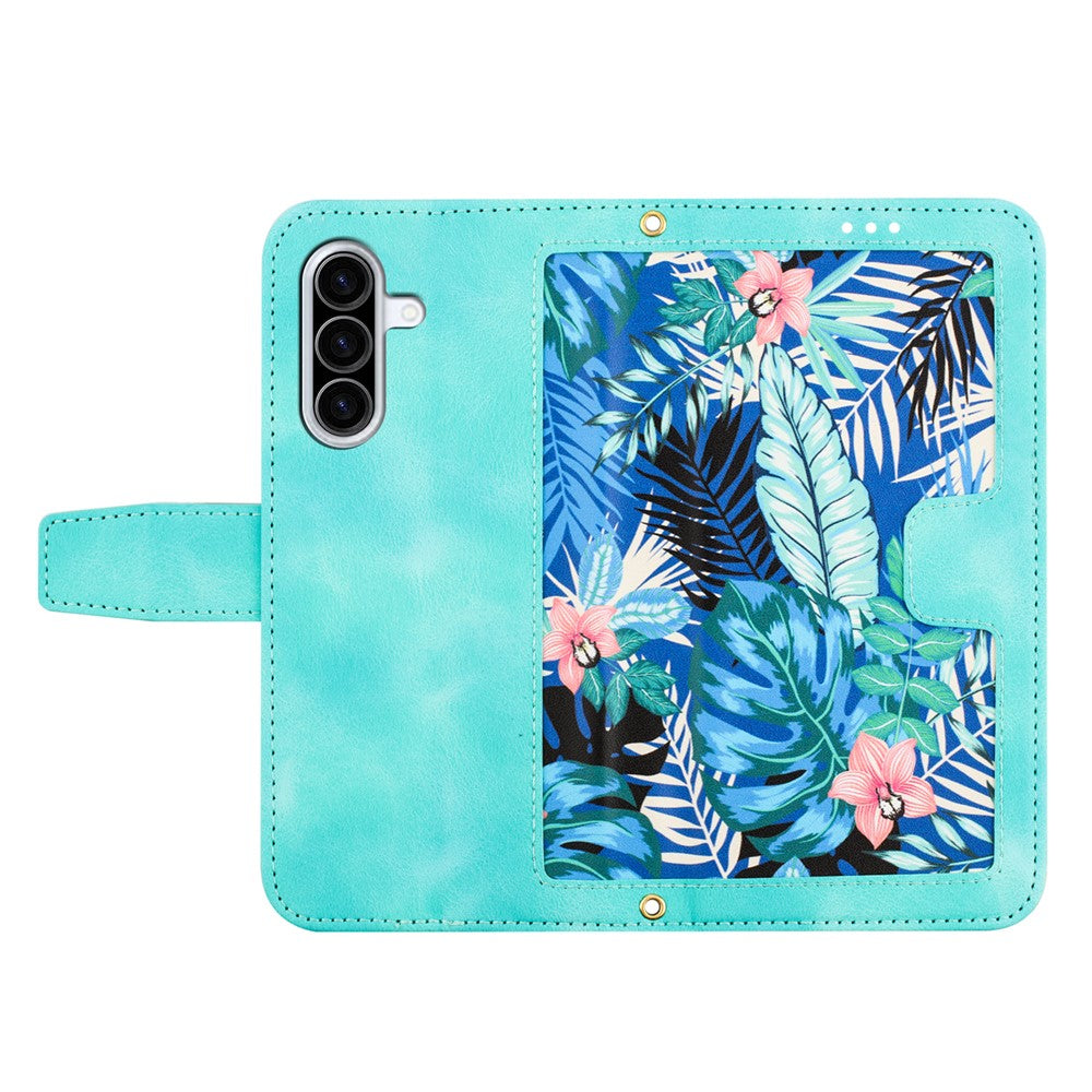 For Samsung Galaxy A57 5G Case PU Leather Floral Phone Cover with Card Slots - Green