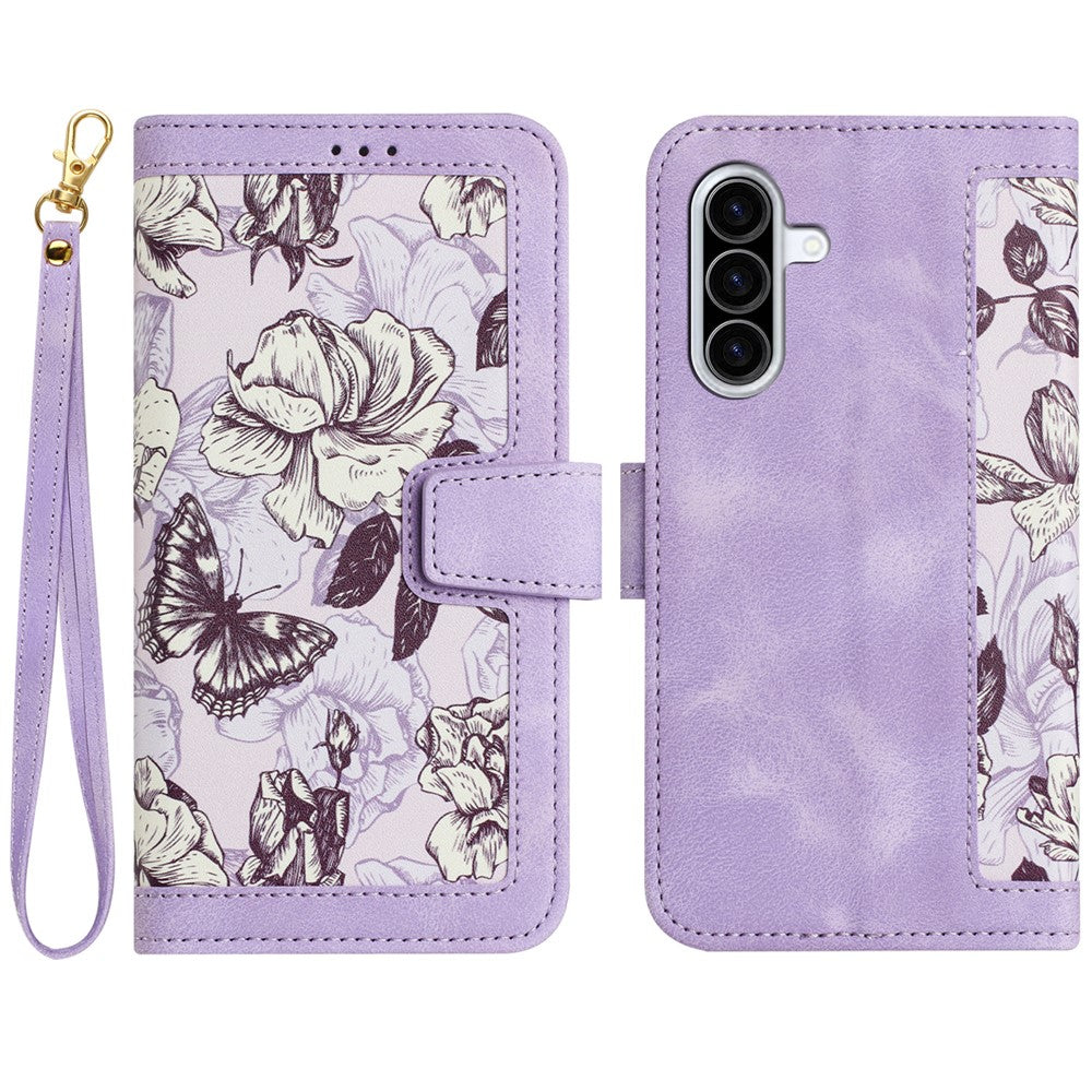 For Samsung Galaxy A57 5G Case PU Leather Floral Phone Cover with Card Slots - Light Purple
