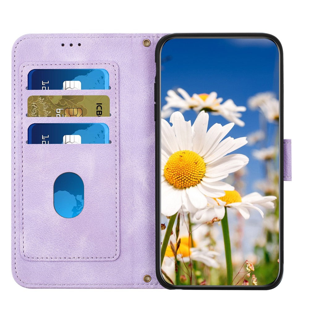For Samsung Galaxy A57 5G Case PU Leather Floral Phone Cover with Card Slots - Light Purple