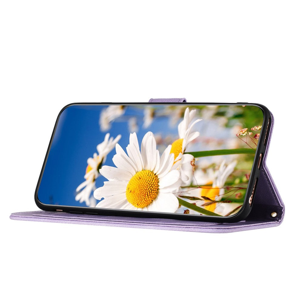 For Samsung Galaxy A57 5G Case PU Leather Floral Phone Cover with Card Slots - Light Purple