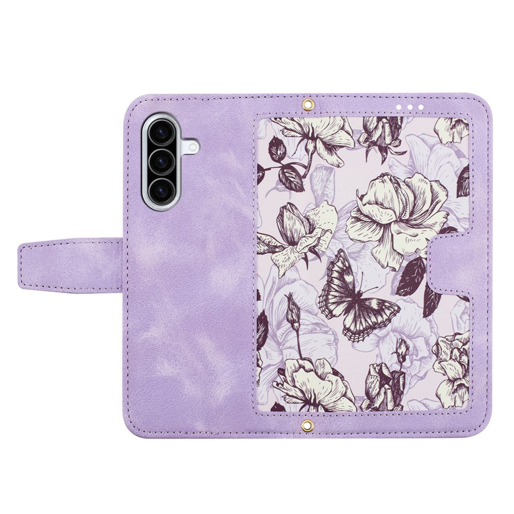For Samsung Galaxy A57 5G Case PU Leather Floral Phone Cover with Card Slots - Light Purple