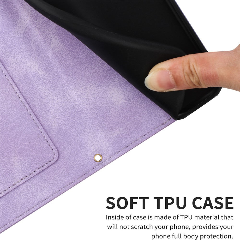 For Samsung Galaxy A57 5G Case PU Leather Floral Phone Cover with Card Slots - Light Purple