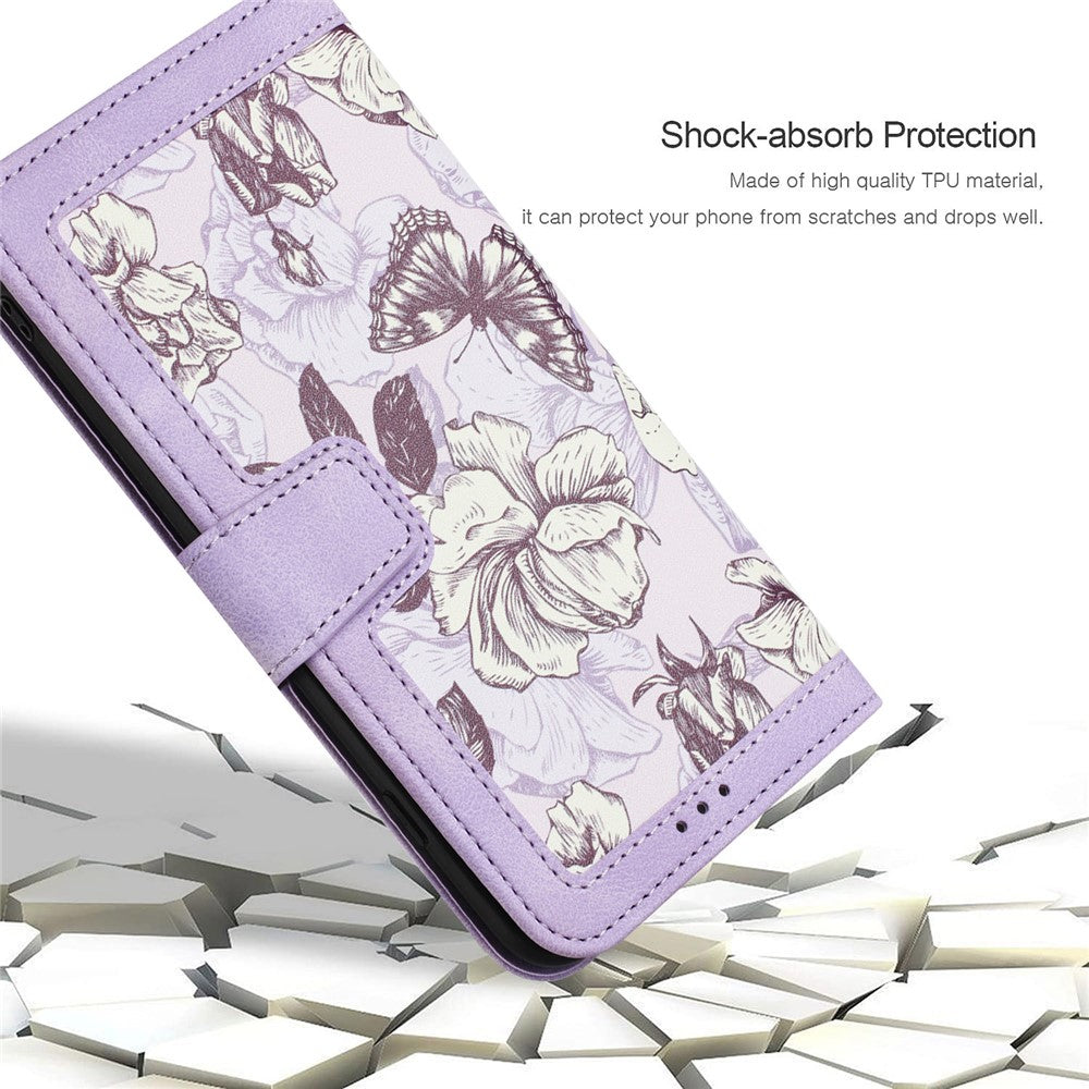 For Samsung Galaxy A57 5G Case PU Leather Floral Phone Cover with Card Slots - Light Purple