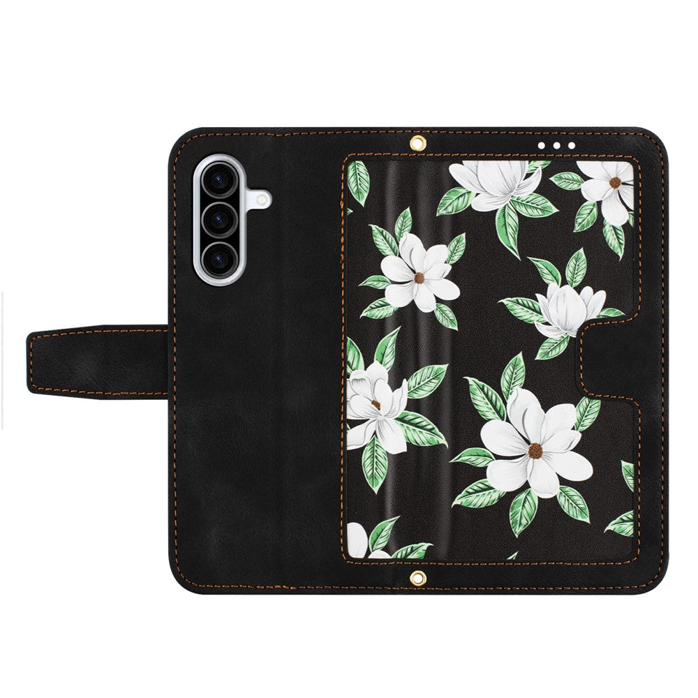 For Samsung Galaxy A57 5G Case PU Leather Floral Phone Cover with Card Slots - Black