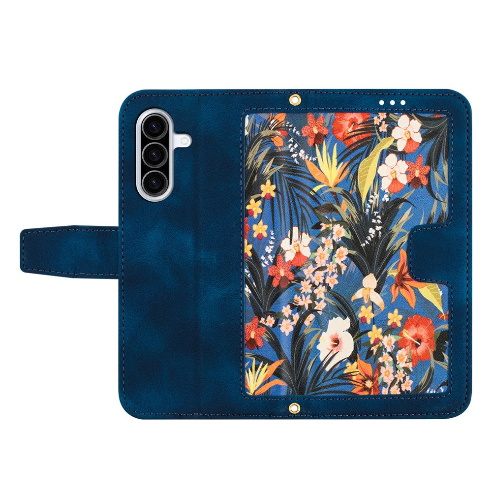 For Samsung Galaxy A57 5G Case PU Leather Floral Phone Cover with Card Slots - Dark Blue