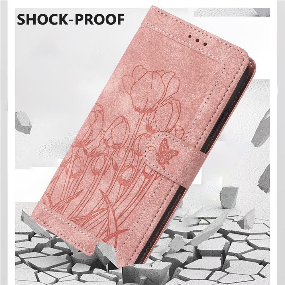 For Samsung Galaxy A57 5G Case Tulip Leather Phone Cover with 5 Card Slots Wallet - Pink