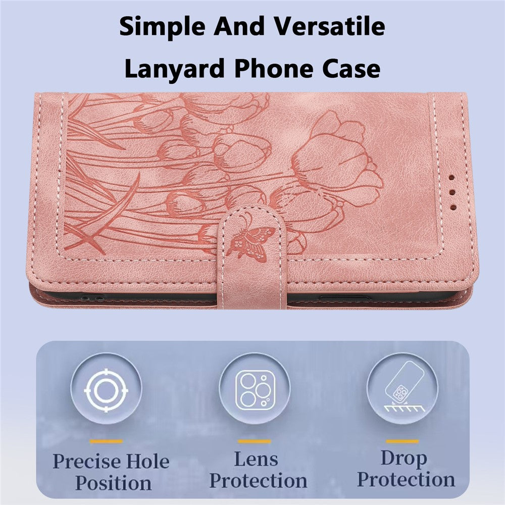 For Samsung Galaxy A57 5G Case Tulip Leather Phone Cover with 5 Card Slots Wallet - Pink