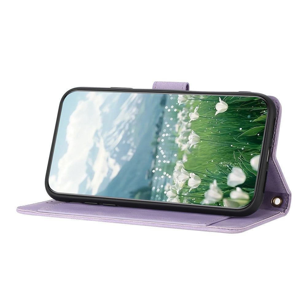 For Samsung Galaxy A57 5G Case Tulip Leather Phone Cover with 5 Card Slots Wallet - Purple