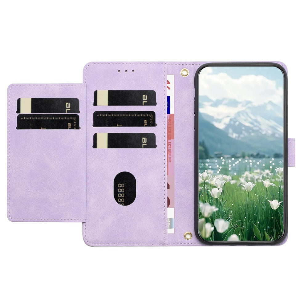 For Samsung Galaxy A57 5G Case Tulip Leather Phone Cover with 5 Card Slots Wallet - Purple