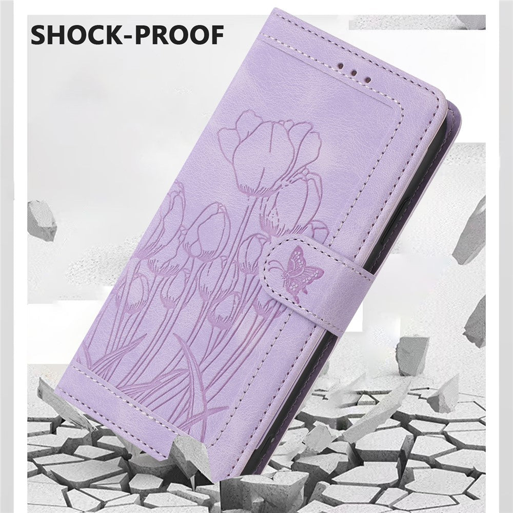 For Samsung Galaxy A57 5G Case Tulip Leather Phone Cover with 5 Card Slots Wallet - Purple