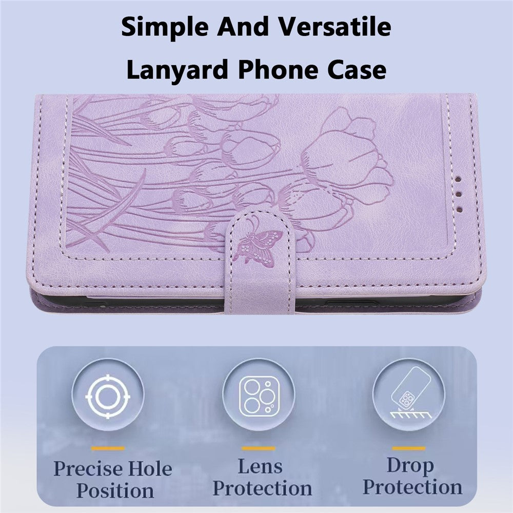 For Samsung Galaxy A57 5G Case Tulip Leather Phone Cover with 5 Card Slots Wallet - Purple
