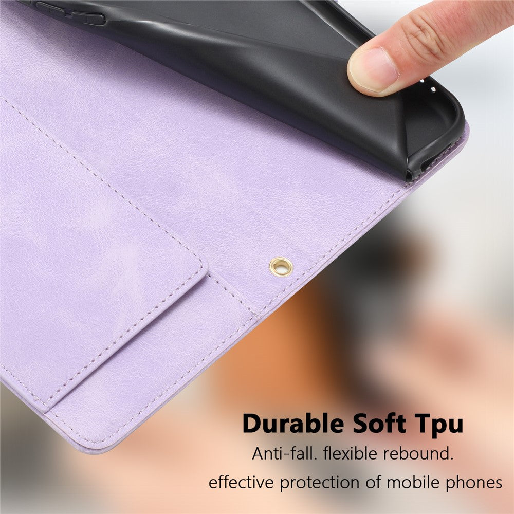 For Samsung Galaxy A57 5G Case Tulip Leather Phone Cover with 5 Card Slots Wallet - Purple