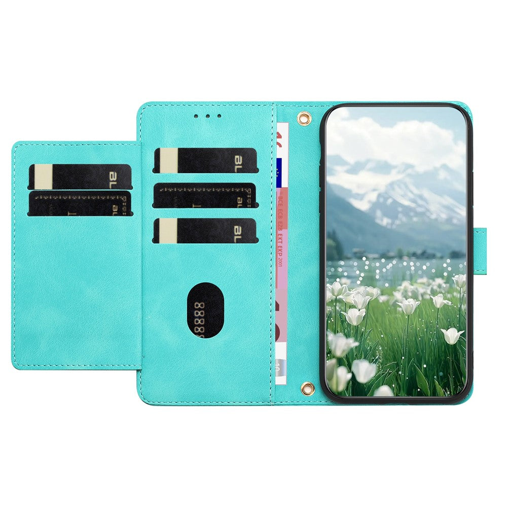 For Samsung Galaxy A57 5G Case Tulip Leather Phone Cover with 5 Card Slots Wallet - Green