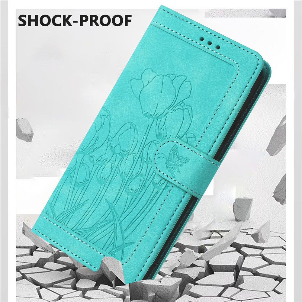 For Samsung Galaxy A57 5G Case Tulip Leather Phone Cover with 5 Card Slots Wallet - Green