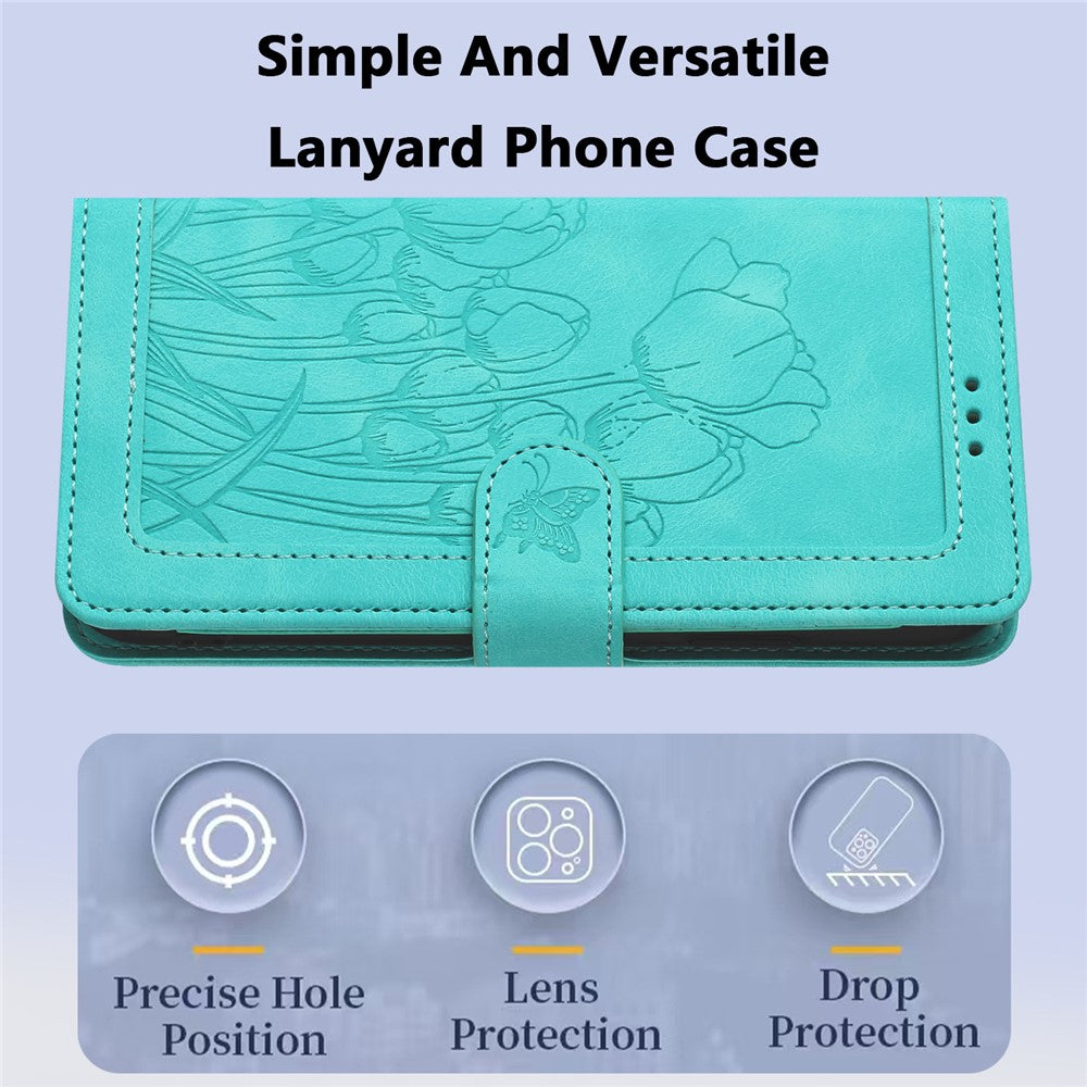 For Samsung Galaxy A57 5G Case Tulip Leather Phone Cover with 5 Card Slots Wallet - Green