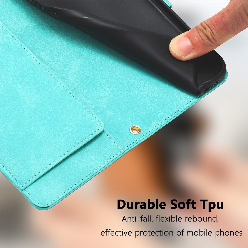 For Samsung Galaxy A57 5G Case Tulip Leather Phone Cover with 5 Card Slots Wallet - Green