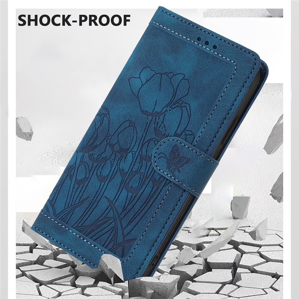 For Samsung Galaxy A57 5G Case Tulip Leather Phone Cover with 5 Card Slots Wallet - Blue