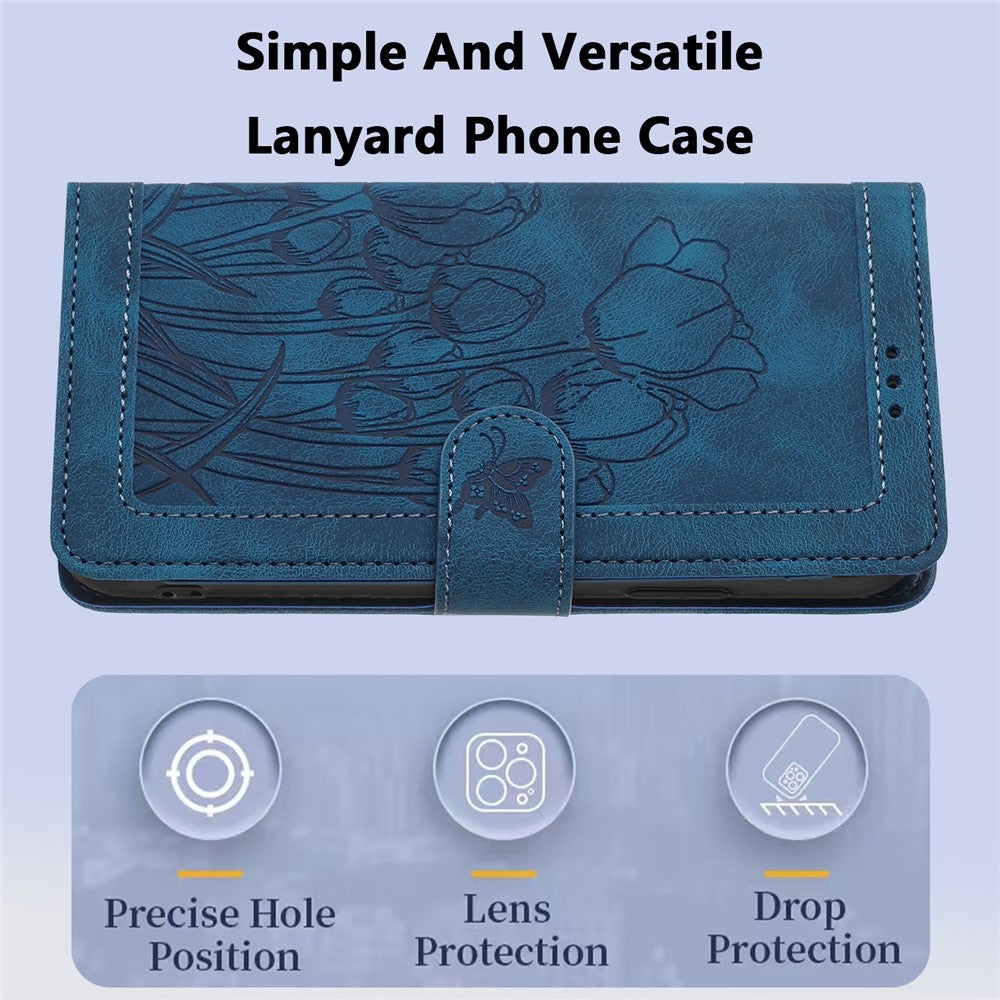 For Samsung Galaxy A57 5G Case Tulip Leather Phone Cover with 5 Card Slots Wallet - Blue