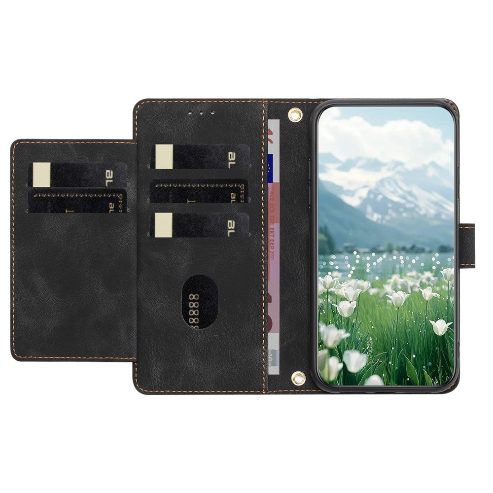 For Samsung Galaxy A57 5G Case Tulip Leather Phone Cover with 5 Card Slots Wallet - Black