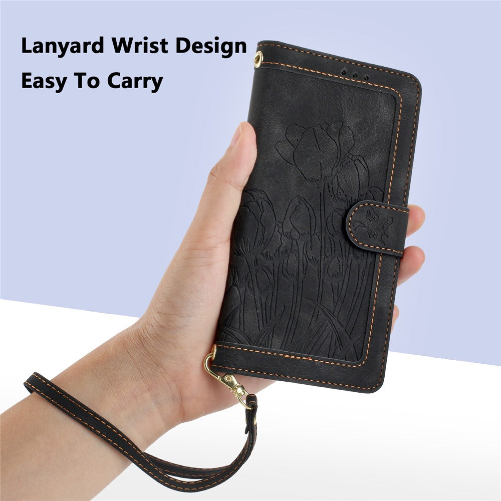 For Samsung Galaxy A57 5G Case Tulip Leather Phone Cover with 5 Card Slots Wallet - Black