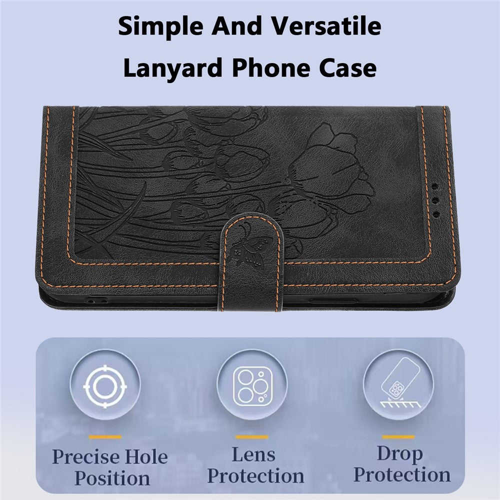 For Samsung Galaxy A57 5G Case Tulip Leather Phone Cover with 5 Card Slots Wallet - Black