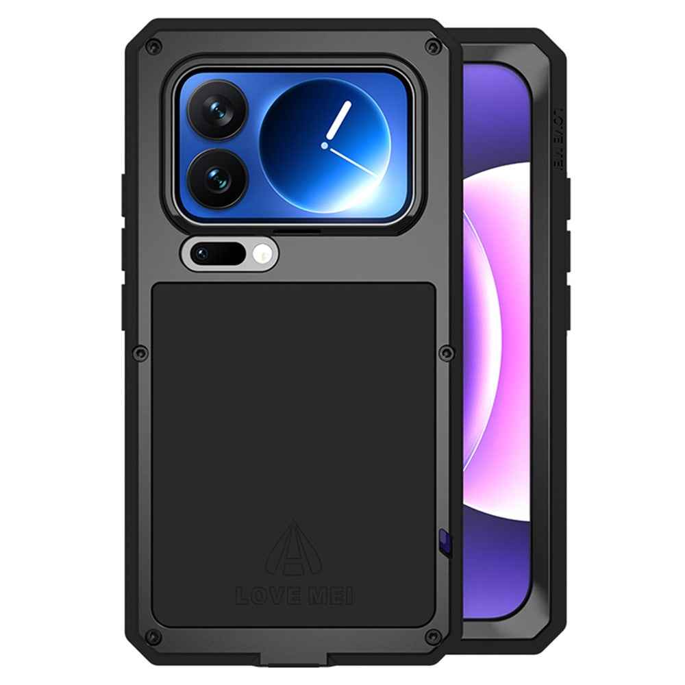 LOVE MEI For Xiaomi 17 Pro Case Tempered Glass Screen Protector Metal + Silicone Phone Cover - Black