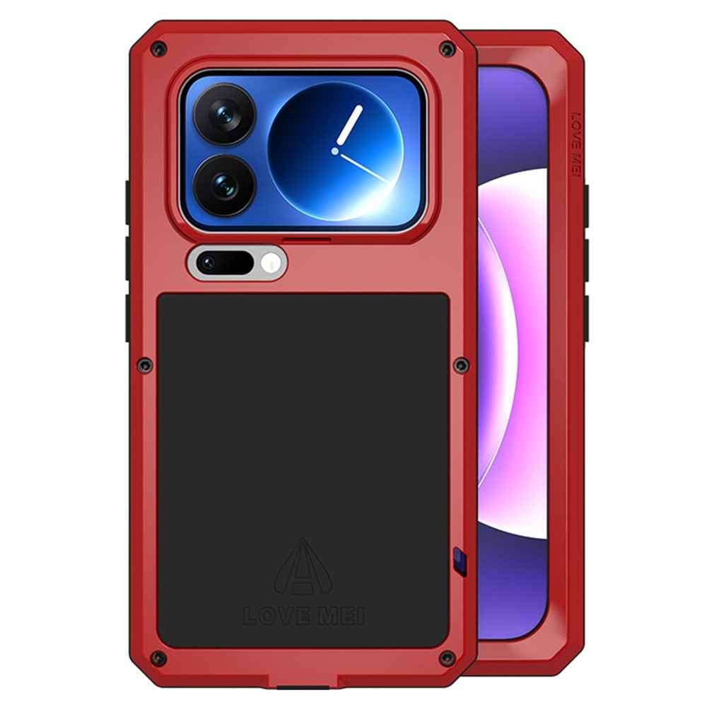 LOVE MEI For Xiaomi 17 Pro Case Tempered Glass Screen Protector Metal + Silicone Phone Cover - Red