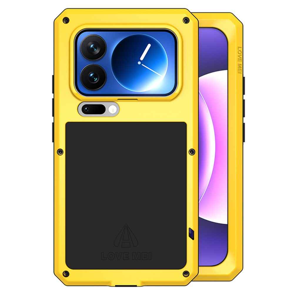 LOVE MEI For Xiaomi 17 Pro Case Tempered Glass Screen Protector Metal + Silicone Phone Cover - Yellow