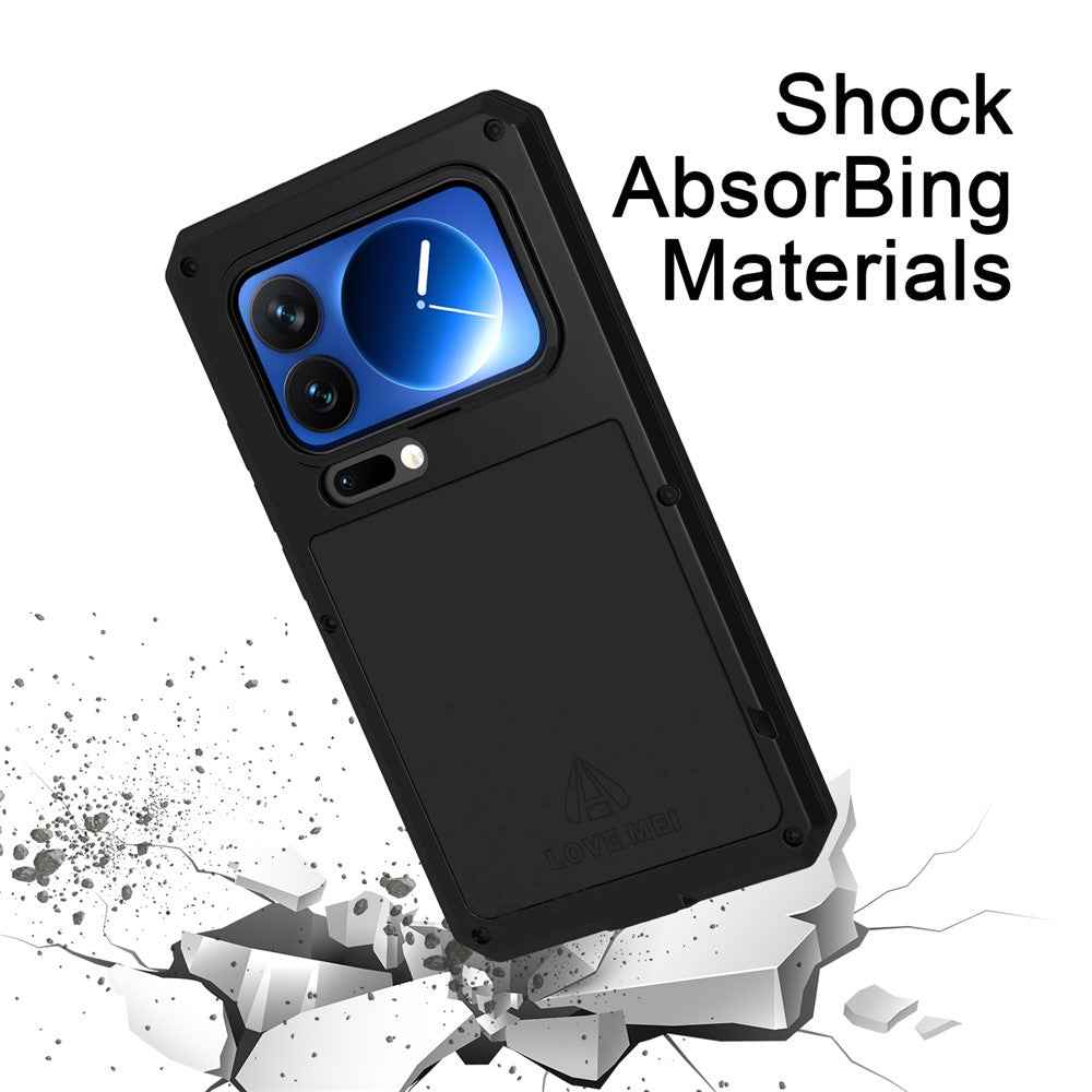 LOVE MEI For Xiaomi 17 Pro Case Tempered Glass Screen Protector Metal + Silicone Phone Cover - Yellow