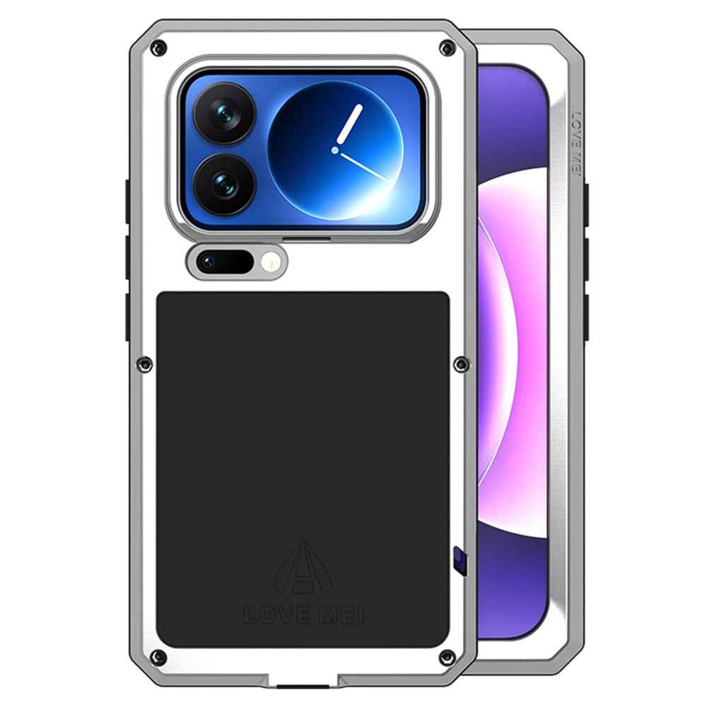 LOVE MEI For Xiaomi 17 Pro Case Tempered Glass Screen Protector Metal + Silicone Phone Cover - Silver