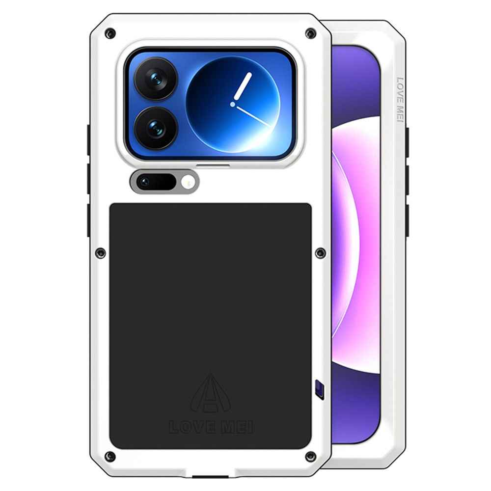 LOVE MEI For Xiaomi 17 Pro Case Tempered Glass Screen Protector Metal + Silicone Phone Cover - White