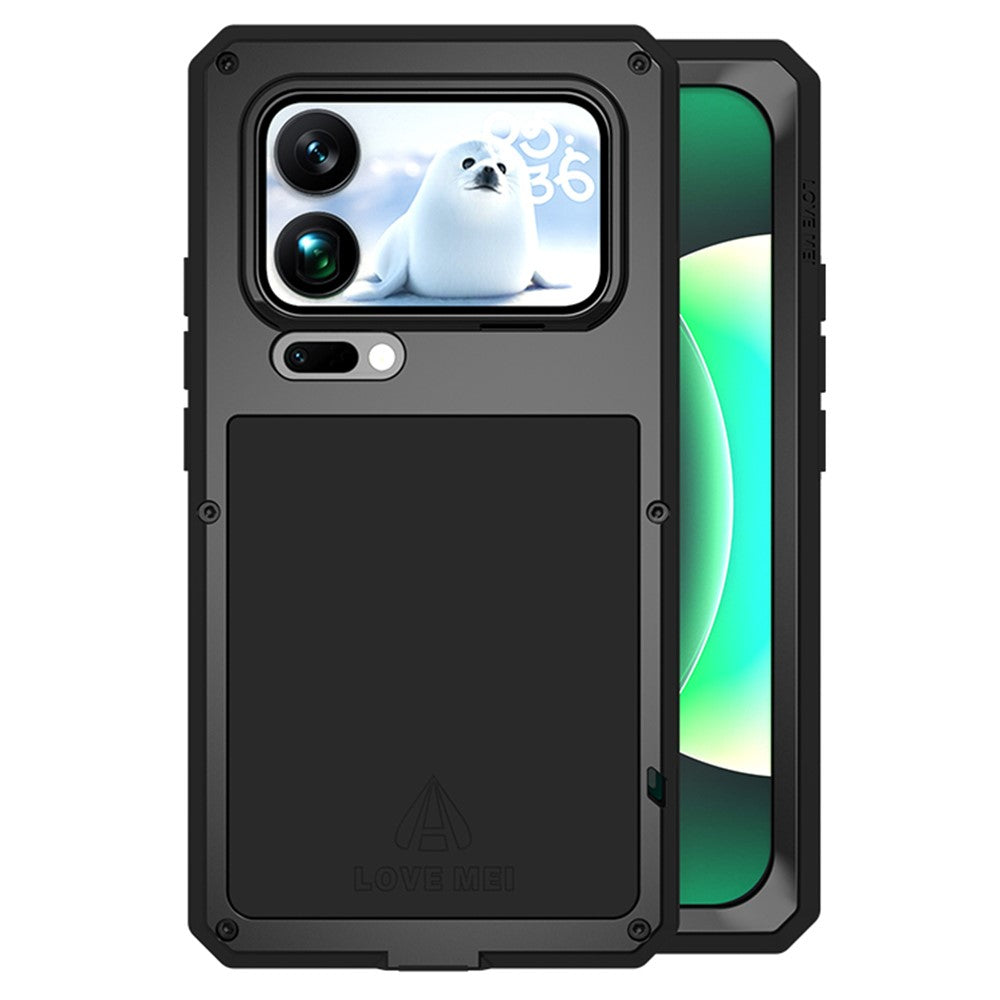 LOVE MEI For Xiaomi 17 Pro Max Case Tempered Glass Screen Protector Metal + Silicone Phone Cover - Black
