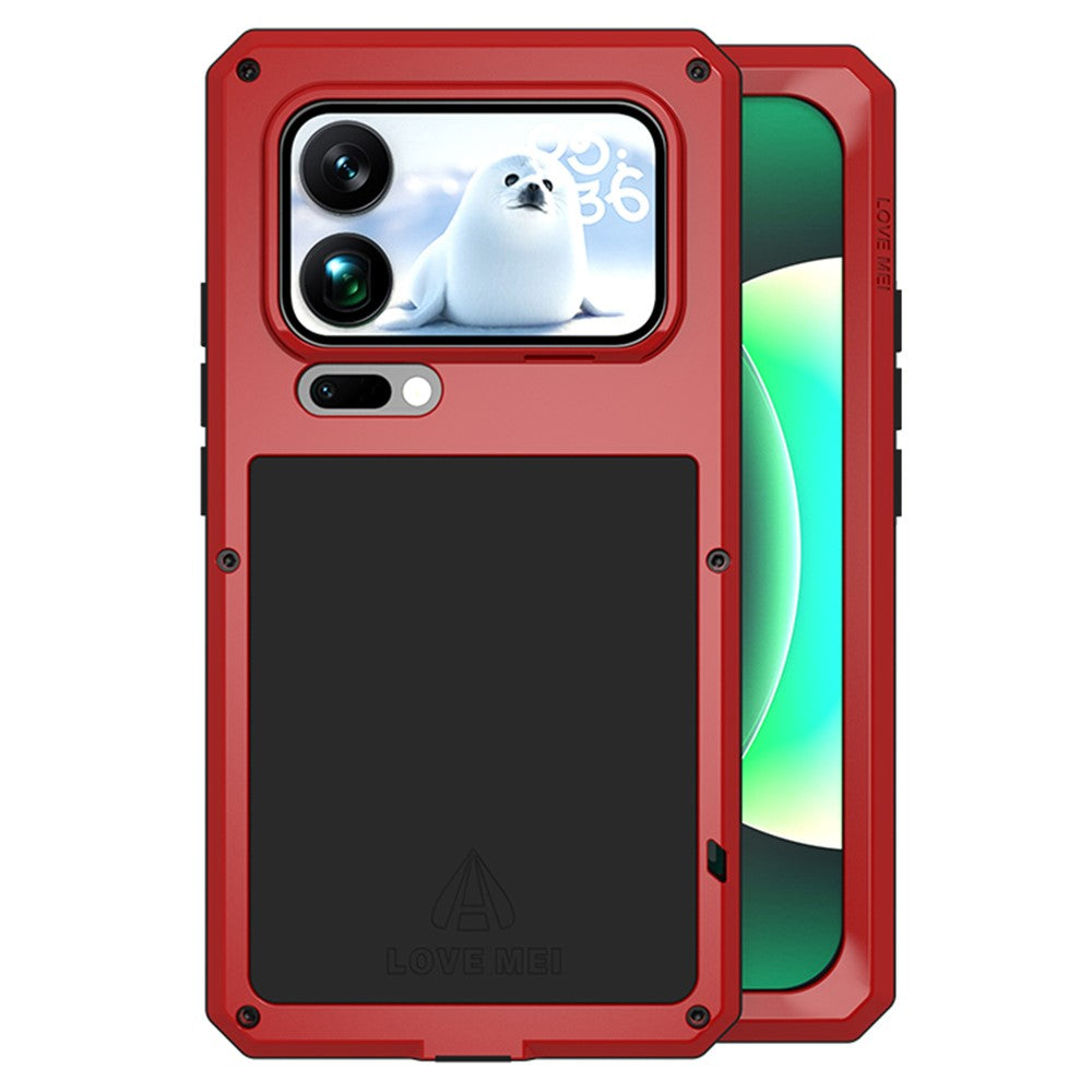 LOVE MEI For Xiaomi 17 Pro Max Case Tempered Glass Screen Protector Metal + Silicone Phone Cover - Red