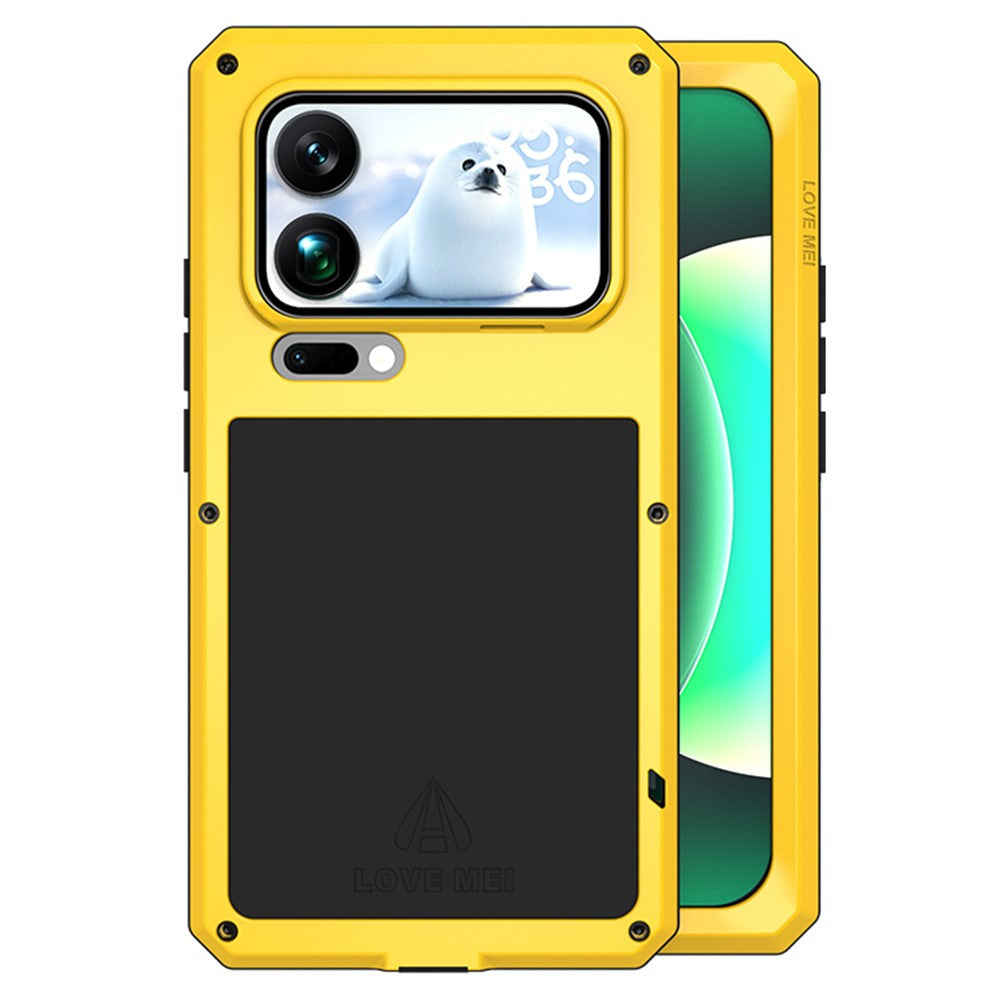LOVE MEI For Xiaomi 17 Pro Max Case Tempered Glass Screen Protector Metal + Silicone Phone Cover - Yellow
