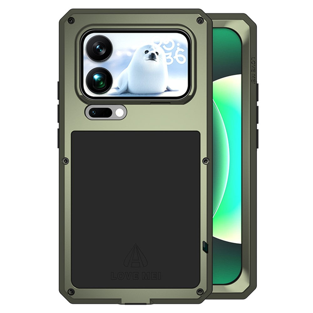 LOVE MEI For Xiaomi 17 Pro Max Case Tempered Glass Screen Protector Metal + Silicone Phone Cover - Green