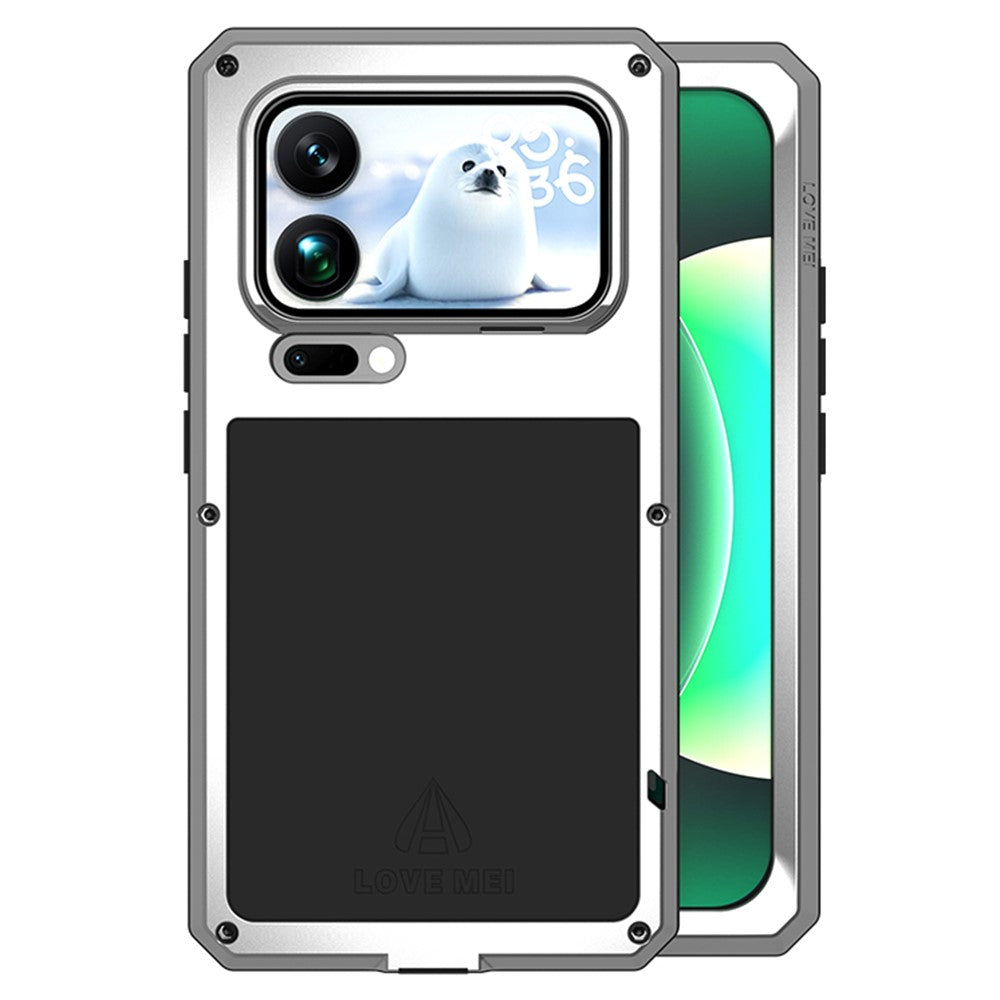 LOVE MEI For Xiaomi 17 Pro Max Case Tempered Glass Screen Protector Metal + Silicone Phone Cover - Silver